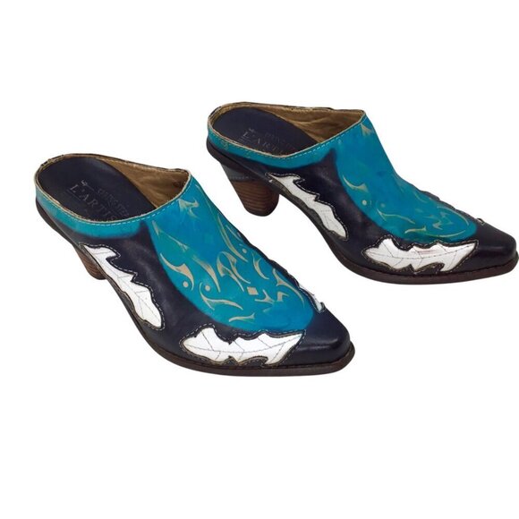 L'Artiste Spring Step Fun Mule Western Sz 37 6.5-7 Black Turquoise Hand Painted - Picture 2 of 12